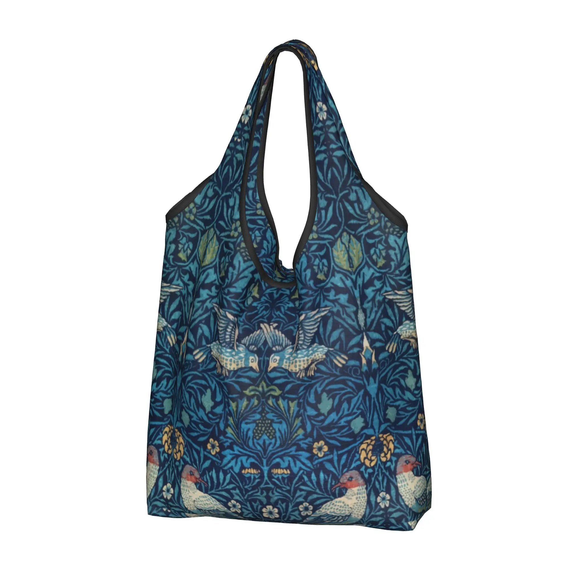 Custom Bird By William Morris Shopping Bags Women Portable Large Capacity Grocery Textile Pattern Shopper Tote Bags