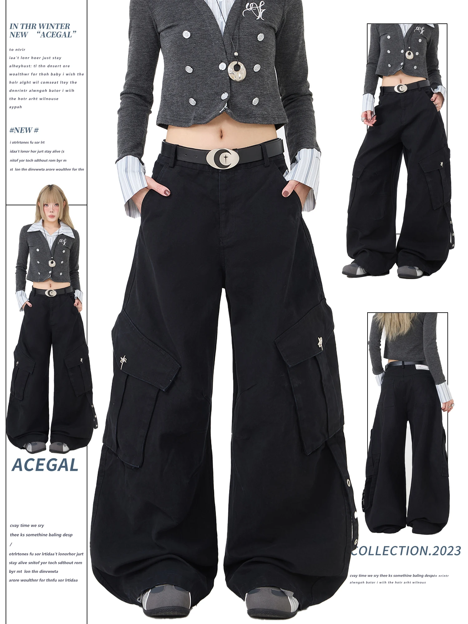 

Американские драпированные рабочие брюки в стиле ретро, женские свободные повседневные длинные брюки с широкими штанинами для девочек, хлопковые l талии на молнии