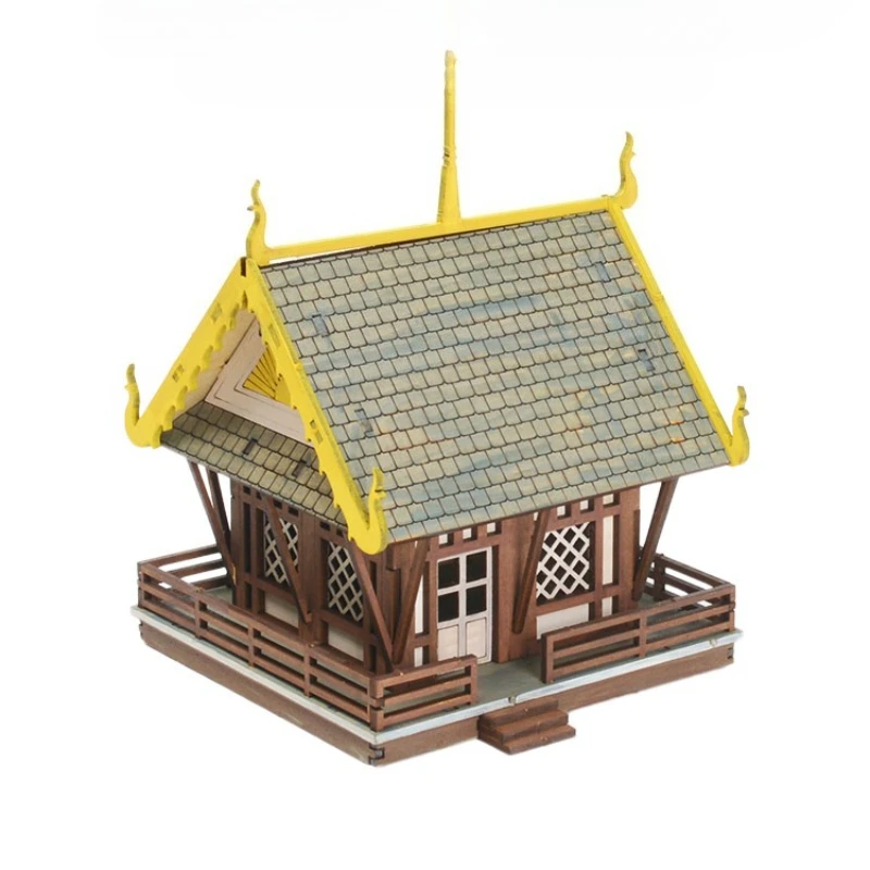 1/72 Ancient Southeast Asian Outdoor Peach Garden Architectural Scenery Wooden Assembly Model Handmade Gift