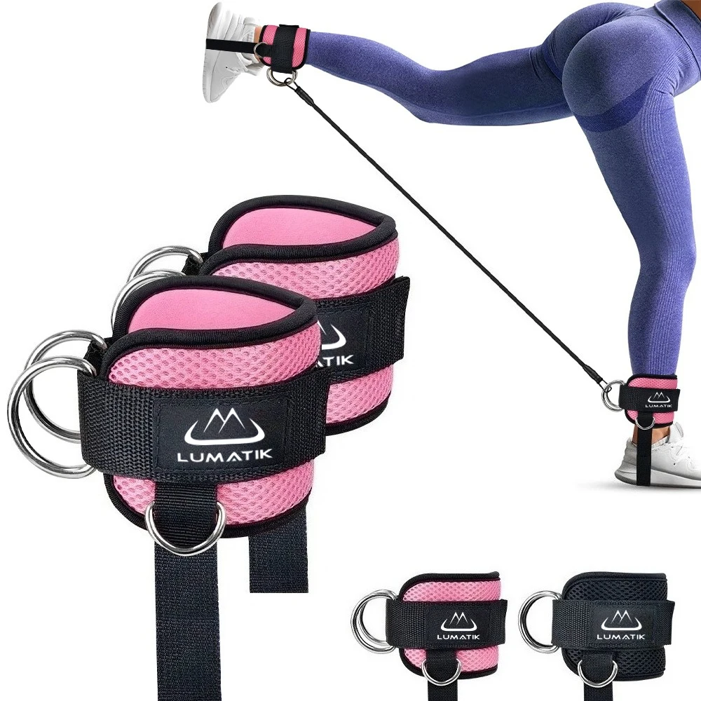 LUMATIK Padded Ankle Cuff Straps D-Ring Cable Machine Attachment for Leg Glute Hip Workout Home Gym Fitness Training