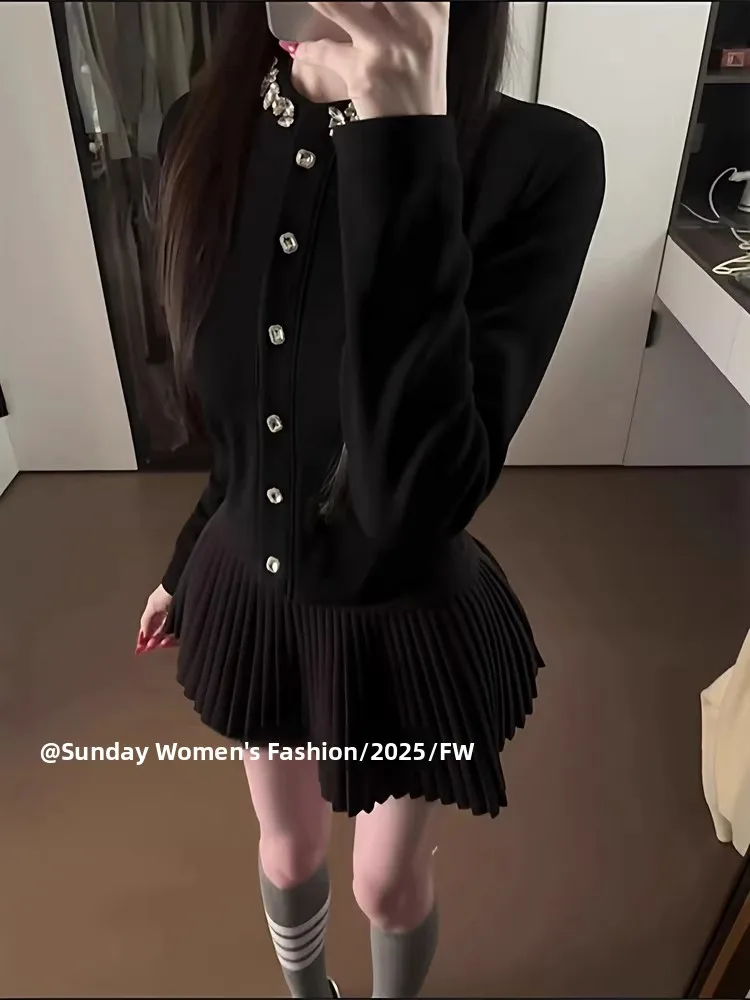 

Korean Style High-End Knitted Open Cardigan And Skirt Set for Women Autumn Winter Fashionable Lady Sweater Two-Piece Set