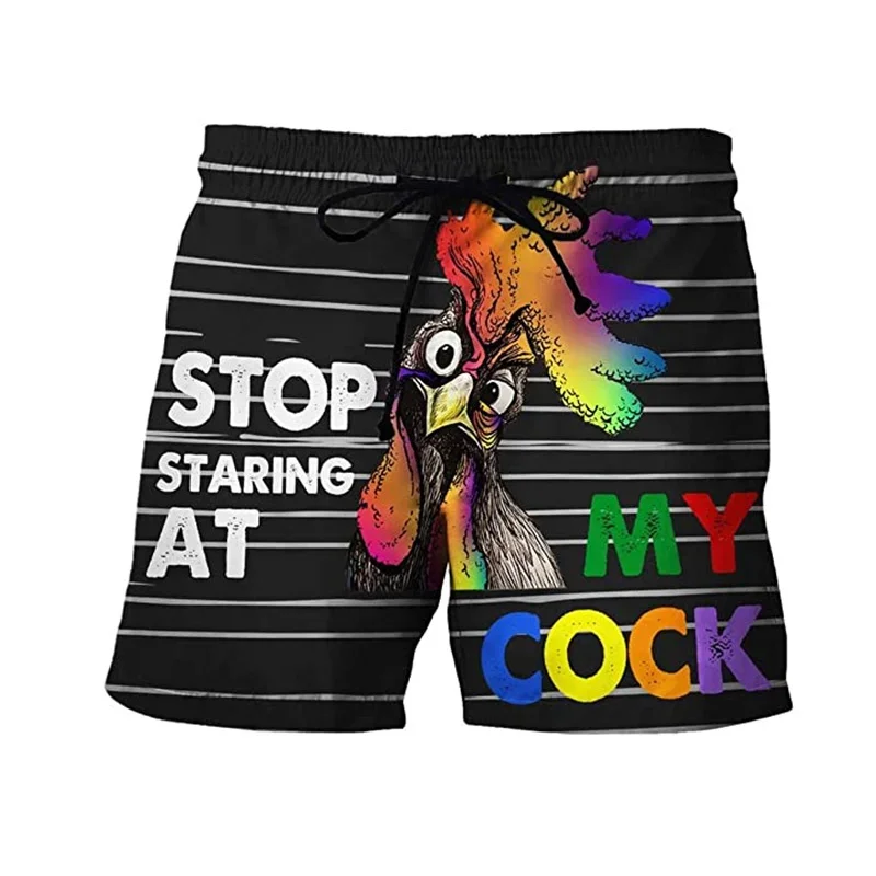 Pantalones cortos de natación con estampado 3d de pollo para hombre, bañadores de playa, ropa de calle, moda de verano