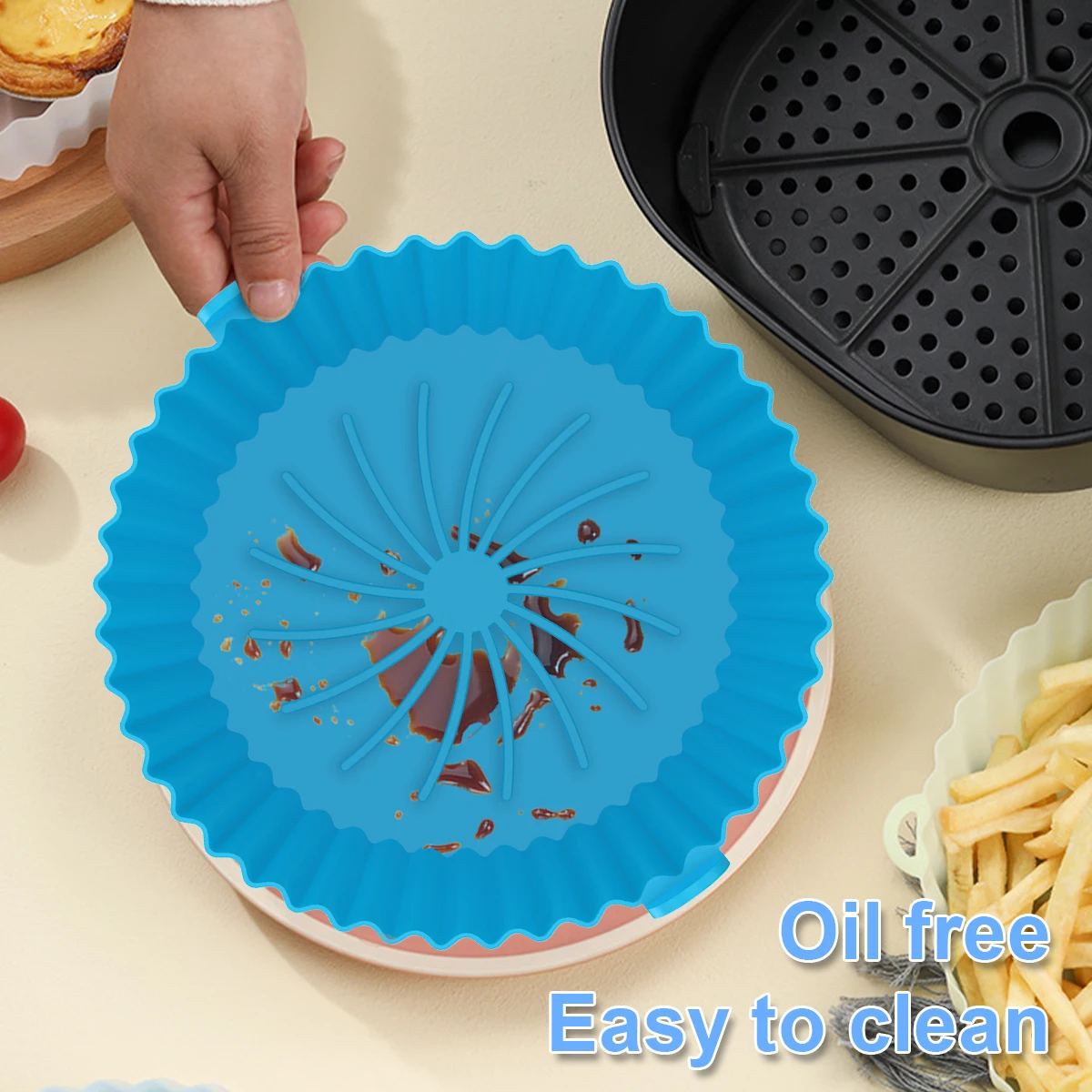 2Pcs Air Fryer Silicone Pot with Handle Reusable Air Fryer Liner Heat Resistant Air Fryer Silicone Pot 7.87inch Round Liners