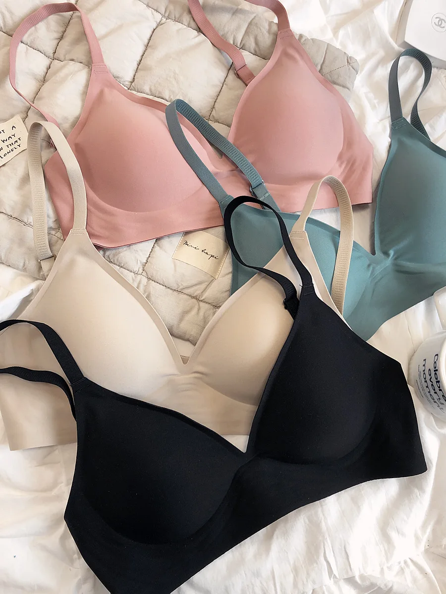 Large cup gather thickened bralette no steel ring no trace triangle cup bra shows waist thin sexy underwear