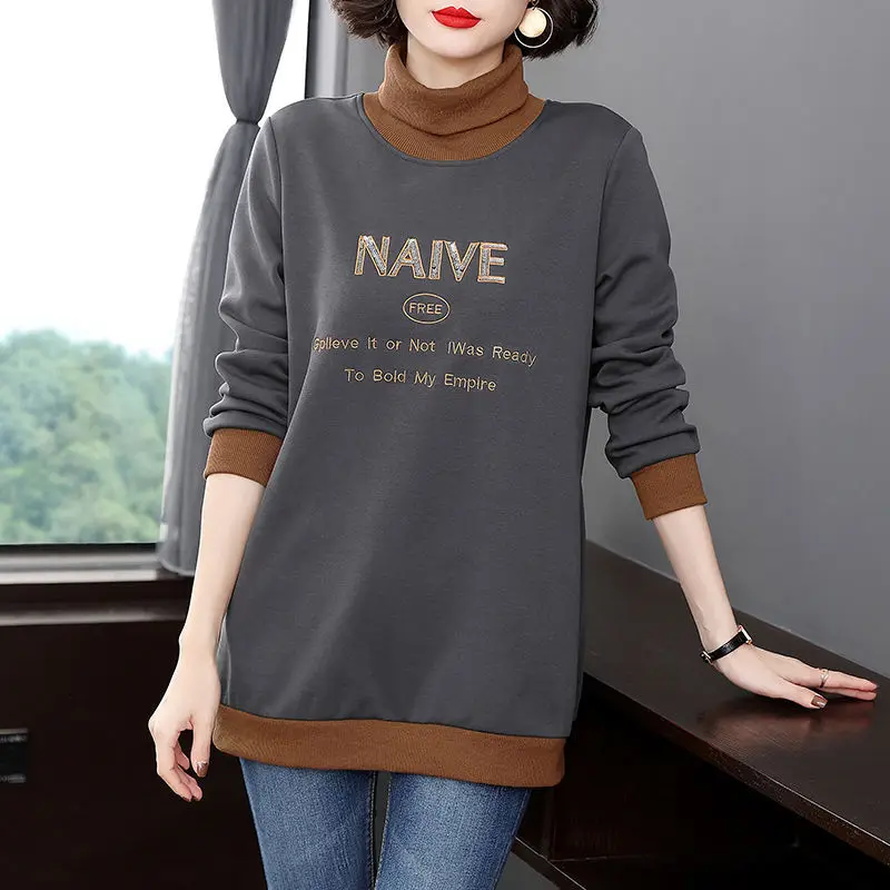 Large Loose High Neck Long Sleeved Top for Autumn and Winter New Mid Length Hoodie