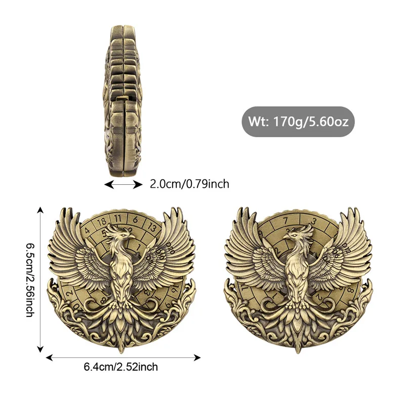 Antique Phoenix Metal Dice Fingertip Roulette Spinner 7-In-1 Dice Turnable Rotating Roller Dungeons Role Play Game Wedding Gift