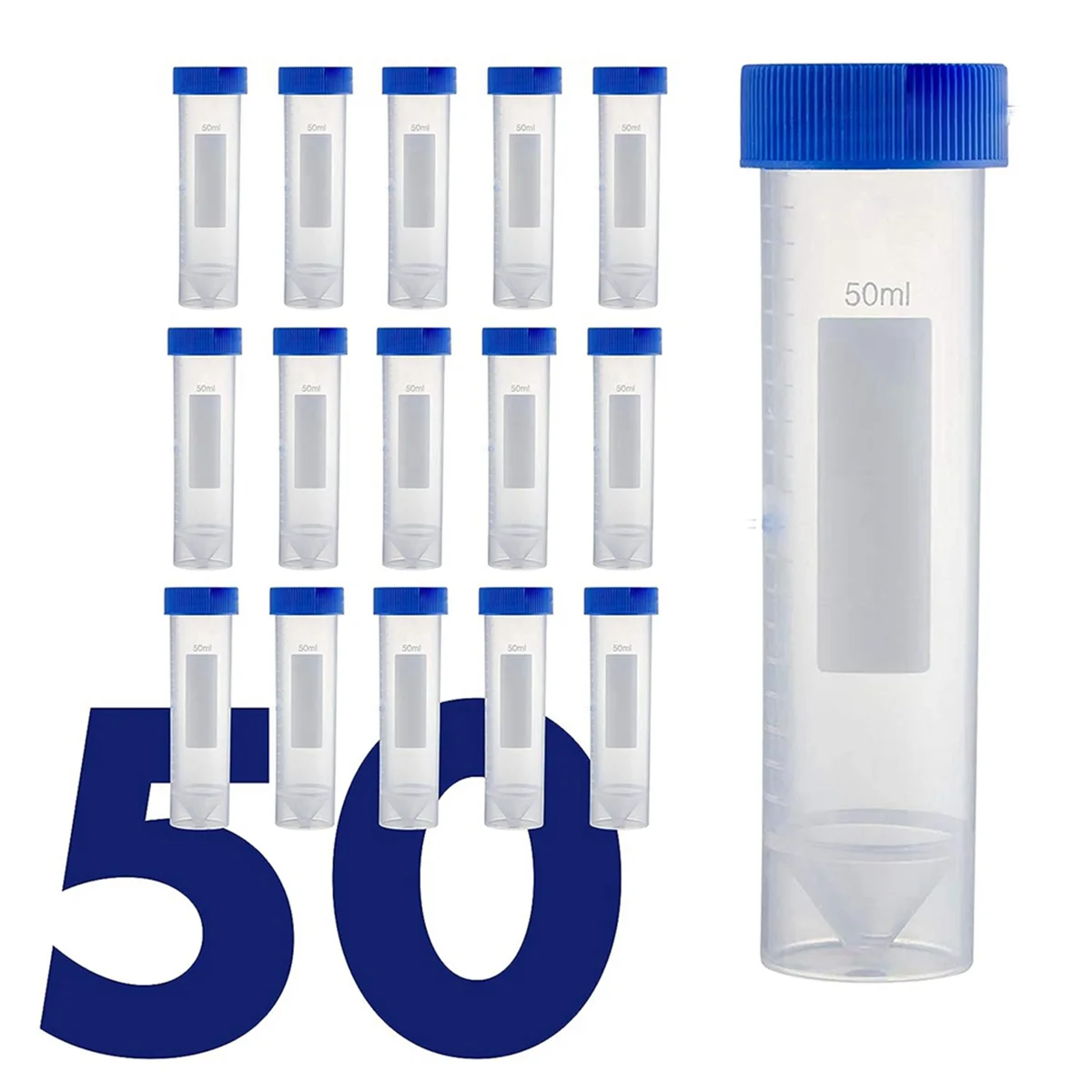 Self Standing Centrifuge Tubes 50ML, [100 Pack] Plastic Test Tube with Screw Caps, 50ML Sterile Test Tubes with Lids