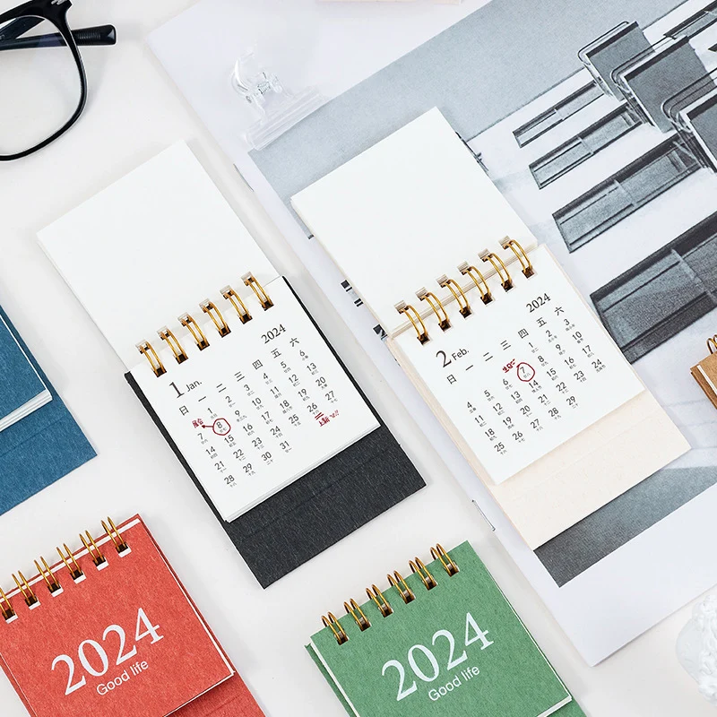 Mini 2024 Calendar Folding Coil Desk Calendar Book Kawaii Daily Time Manegement Monthly Planner To Do List Home Office Supplies