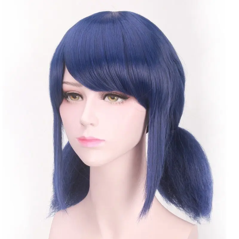 Anime Cosplay Wig for Girls Women Blue Hair with Red Stud Earrings Halloween Cosplay Girls Superhero Anime Dress Up