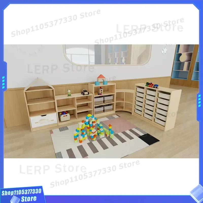 Modern Wooden Baby Toy Locker Simple Assembly Side Storage Cabinet for Home School Kids Room Furniture Wholesale Factory