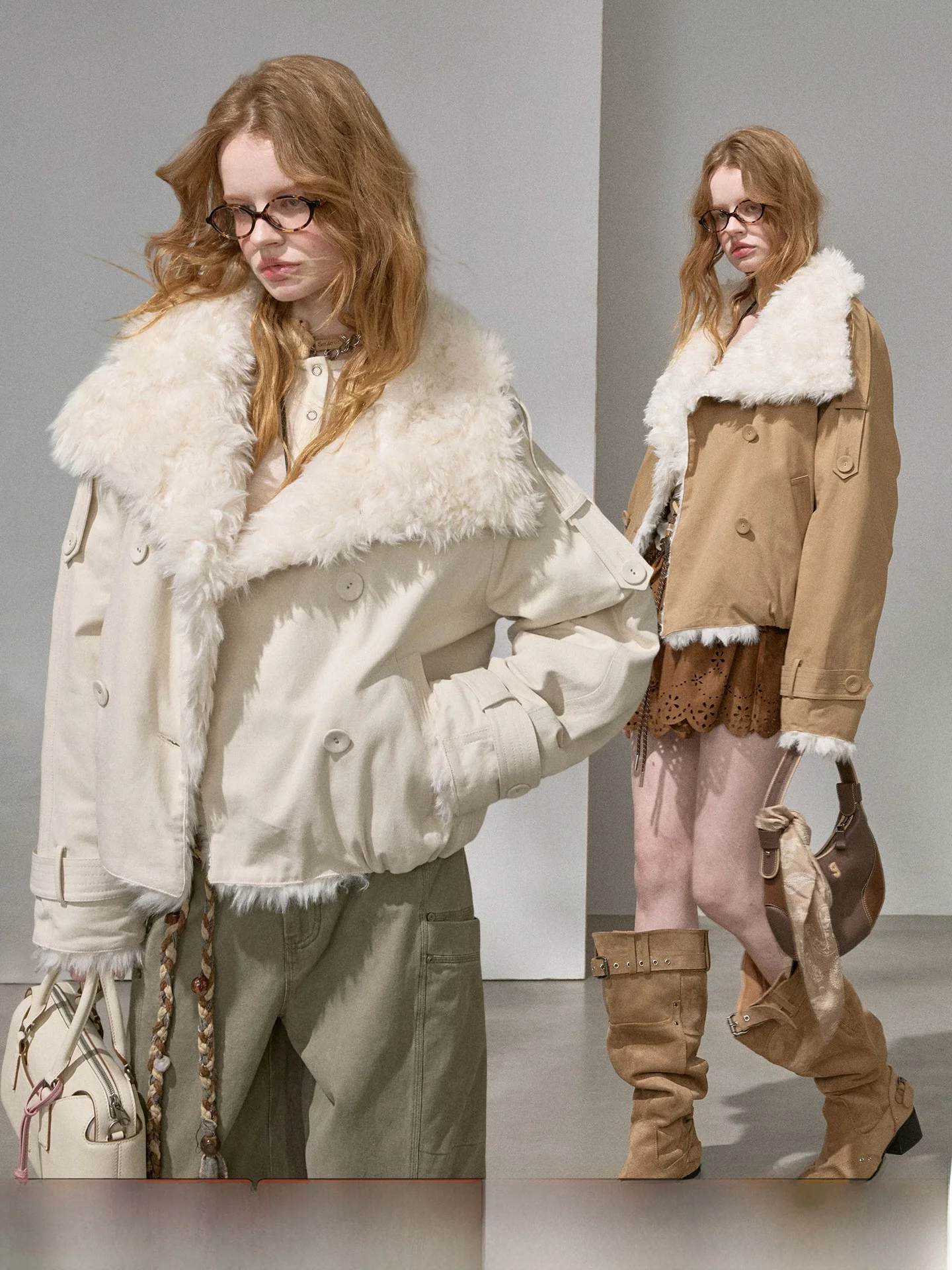 

DIDDI MODA Fluffy Collar Double Breasted Jaet Cotton Coat Thiened Winter Outerwear Long Sve Ladies Faion 2025 New