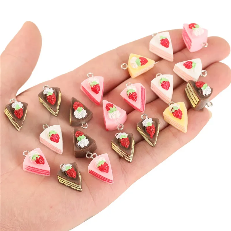 10pcs/lot Mixed Cake Strawberry Charms Pendants DIY Decoration Keychain For Jewelry Making Accessories