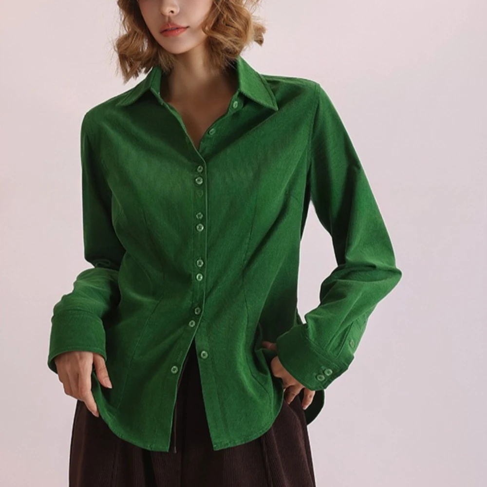 TWOTWINSTYLE Solid Spliced Knoppen Chic Shirt Vrouwelijke Revers Lange Mouw Losse Vintage Casual vrouwen Shirts Herfst Mode Nieuwe