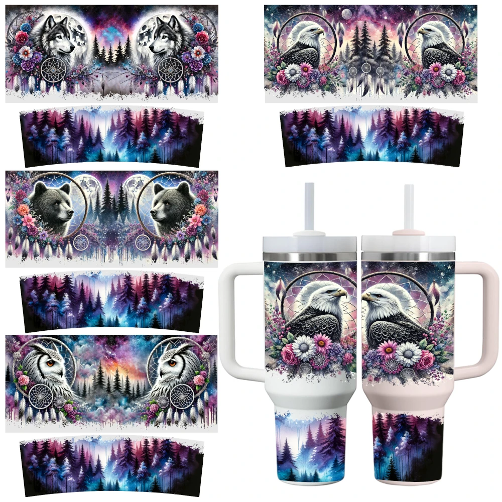 4 Sheets Wolf Eagle Bear Owl Forest Dreamcatcher Flower Moon Night Sky Tree Mountain Sunlight Water Reflection Nature Spirit