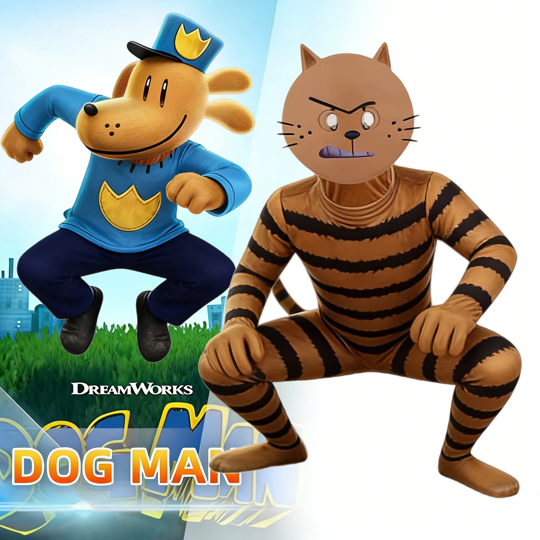 Neues Pete der Katze Dog Man Cosplay Kostüm Kinder Anime DogMan T-Shirt Overall Maske Halloween Karneval Geburtstag Party Kleidung Kind