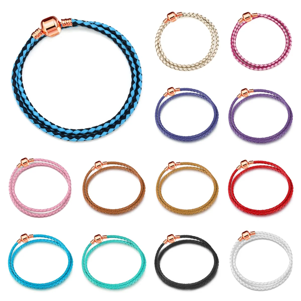 

2024 New Rose Gold Bead Buckle Birthday Charm Bracelets Double Loop Chain Leather Rope DIY Fine Jewelry Thanksgiving Gift