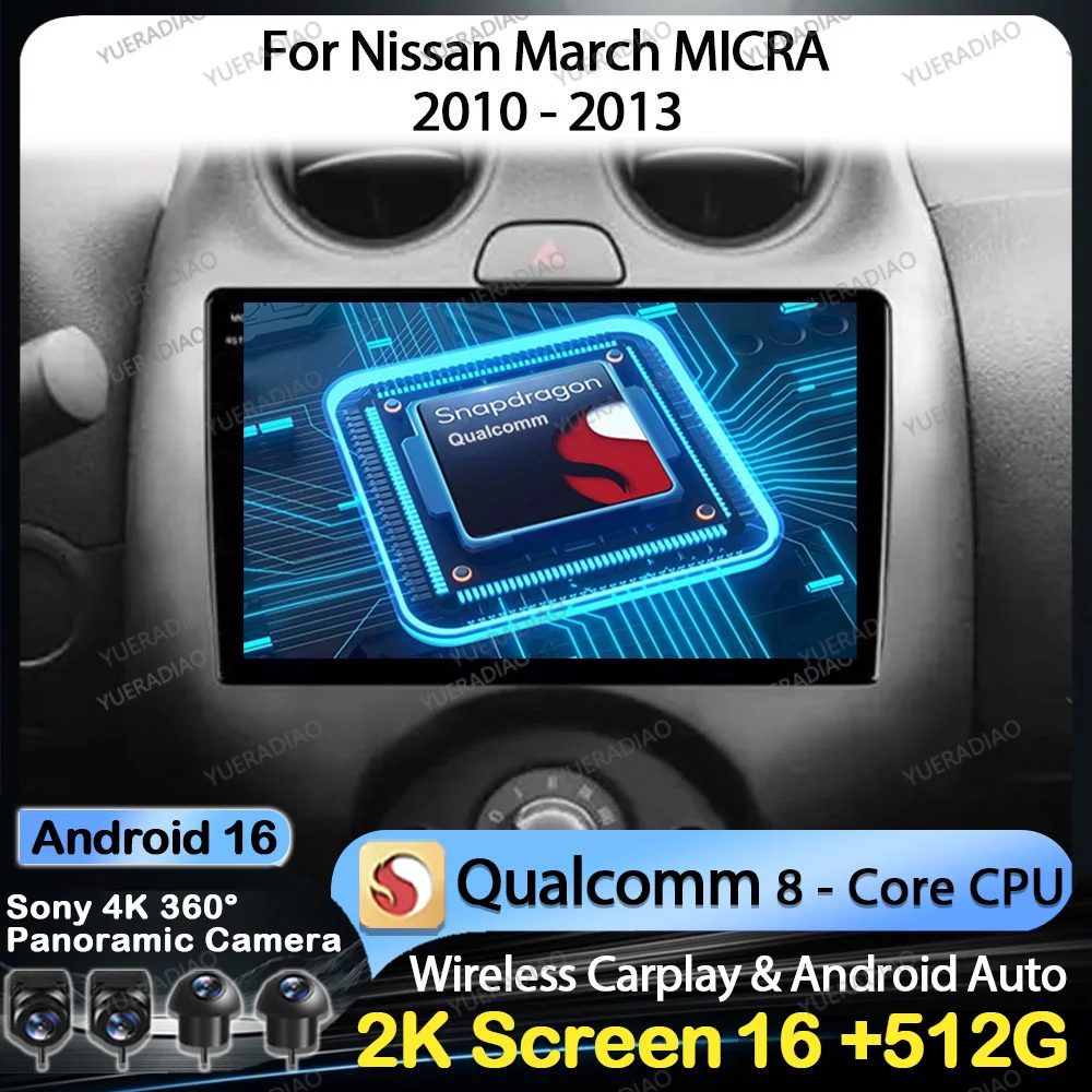 Radio para Auto Android 16 para Nissan March Micra 2010 2011 2012 2013, Unidad Principal Multimedia, Reproductor de Video Estéreo, GPS NAVI, 4G, WIFI, DSP, BT
