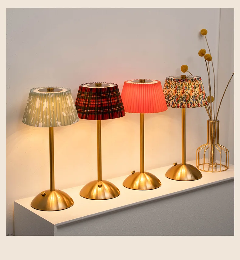 Metal Rechargeable Led Desk Lamp with Fabric Shade Wireless Dimmable Creative Lamp Portable Touch Ambient Light for Living Room