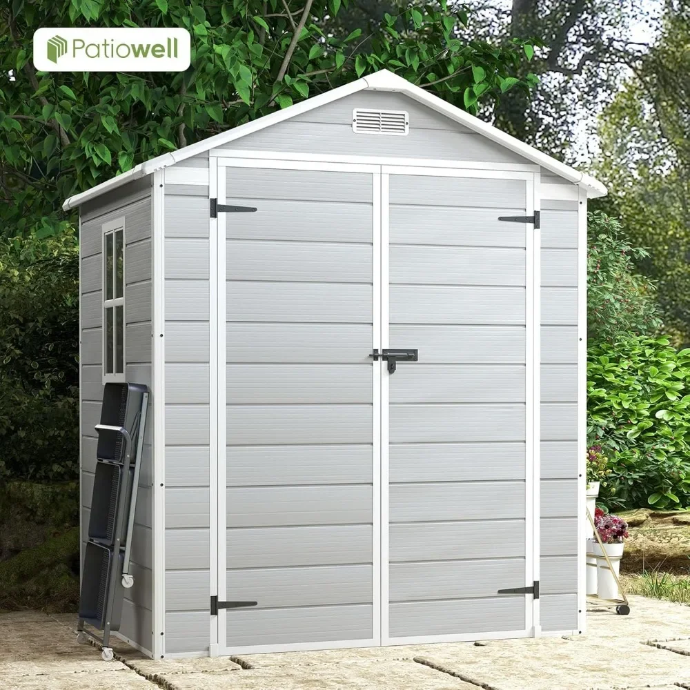 6x4 FT Plastic Outdoor Storage Shed, Resin Shed Perfect to Store Patio Furniture, GardenTools Bike Accessories,Grey