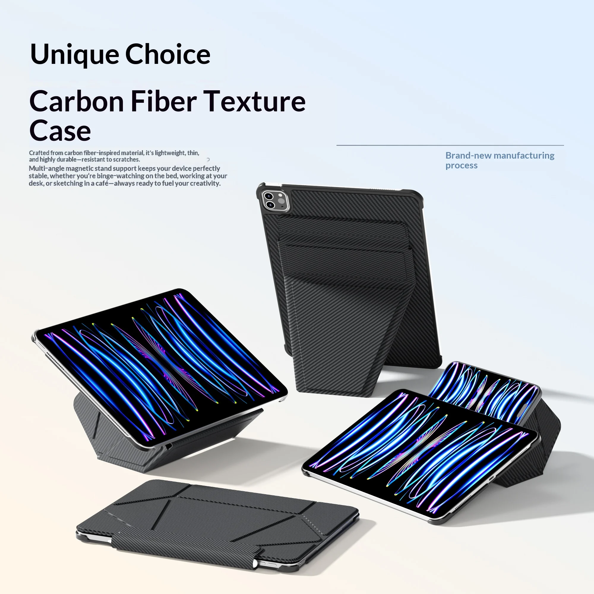Tablet Case for iPad Pro 11 M5 M4 Air 13 Case for iPad 10th 11th A16 for iPad Air 11 Case Kevlar pattern PU Multi angle olding