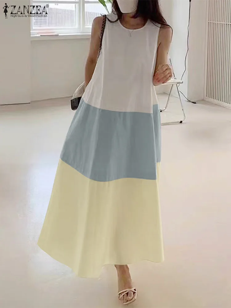 

ZANZEA Korean Loose Tank Vestidos Summer Beach Tank Long Dress Women Casual Sleeveless Sundress 2024 Holiday O-neck Thin Robes