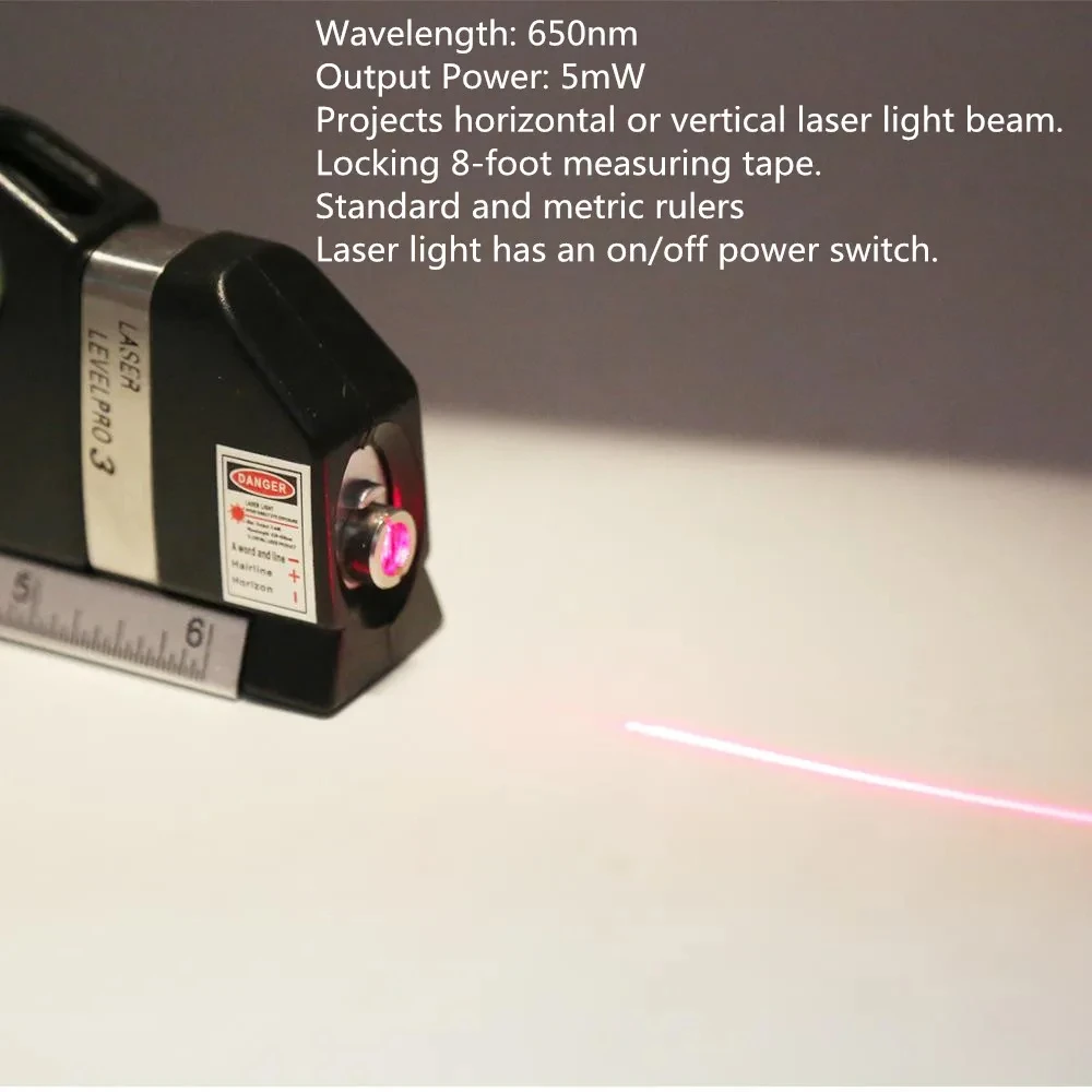 Laser Level Horizon Vertical Measure 8FT Aligner Standard and Metric Rulers Multipurpose Measure