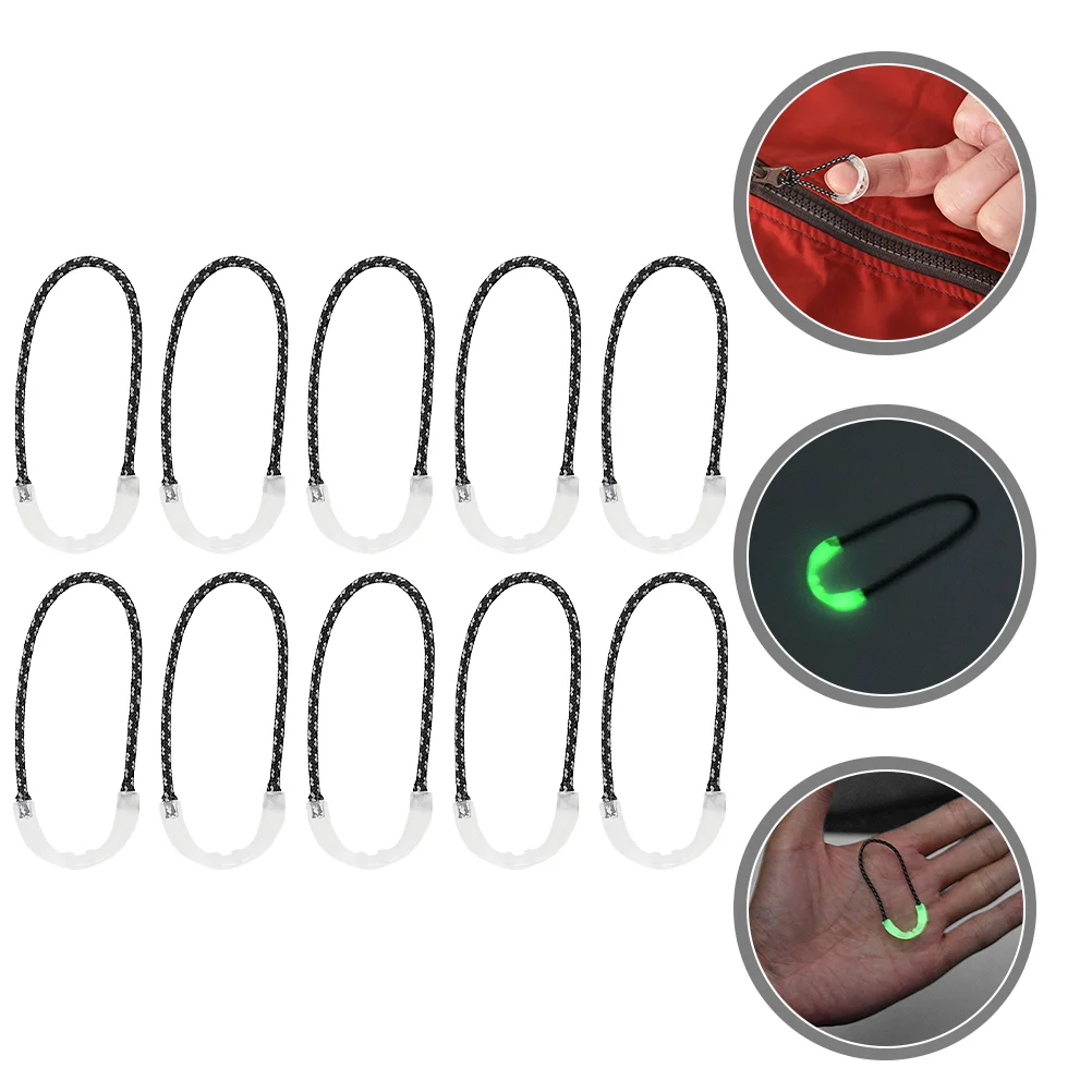 10 Pcs Luminous Zipper Pull Plastic Pulls Extension Cords Shine Replacement Bag Heads Pullers Outdoor Ropes