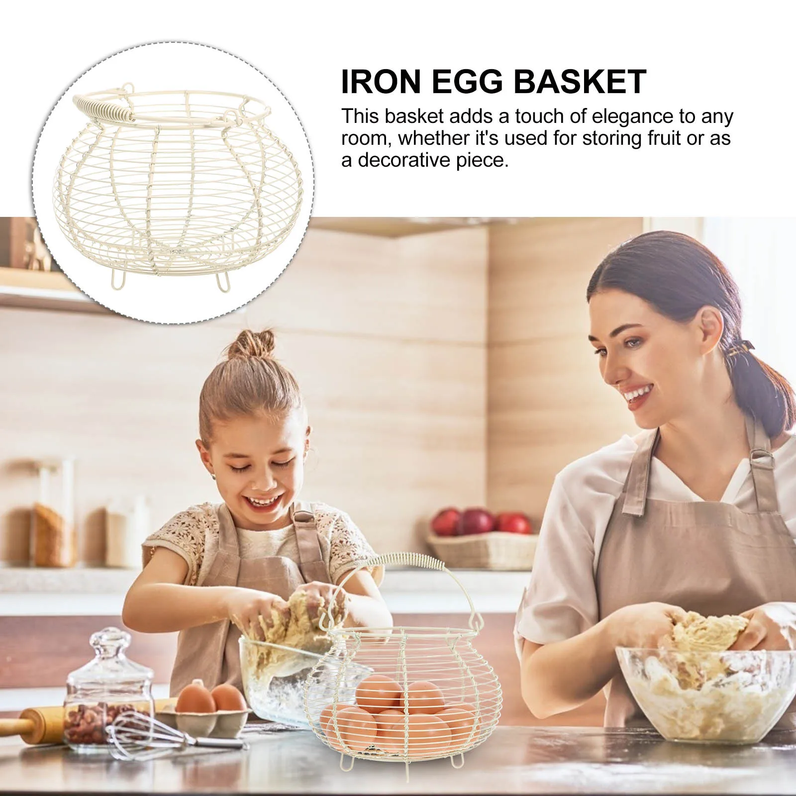 

Iron Wire Basket Fruit Basket Egg Holder Vegetable Storage Kitchen Countertop Food Storage Organizer Snack Holder