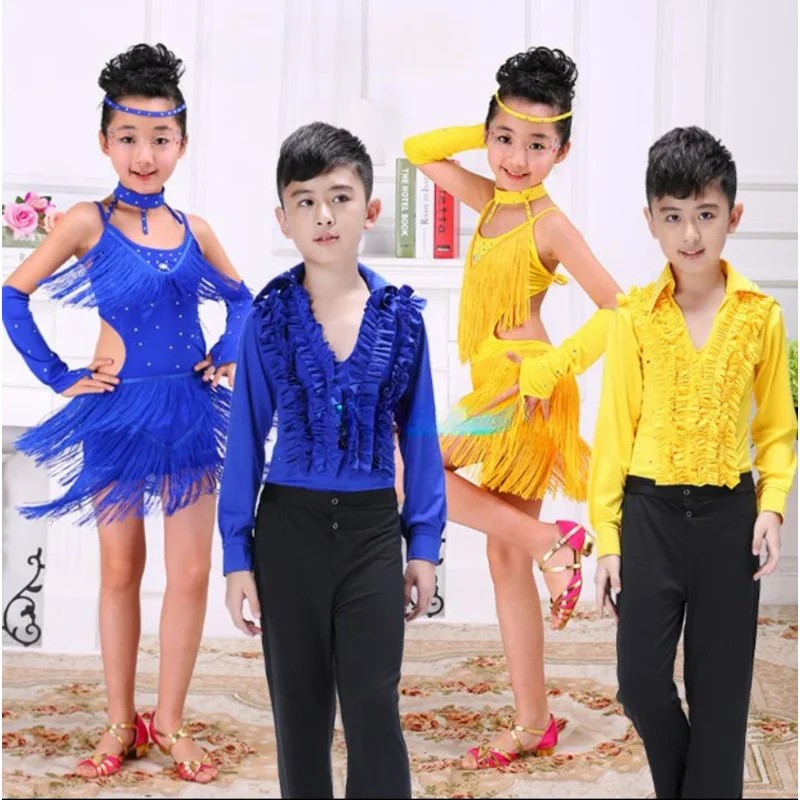 Boys Latin dance costumes, children's dance costumes, boys and girls tassel training costumes, dance ballet performance costumes