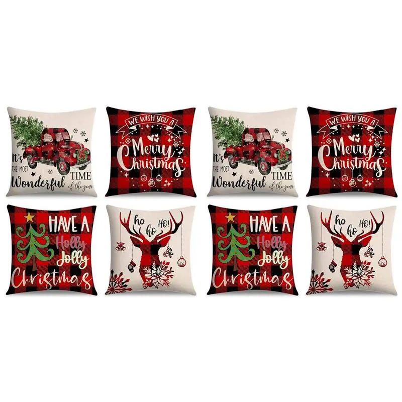 【NOW SAVE】Christmas Pillow Covers 18X18 Set Of 8, Christmas Decorative Throw Pillows For Couch Sofa Chairs Seating Bench