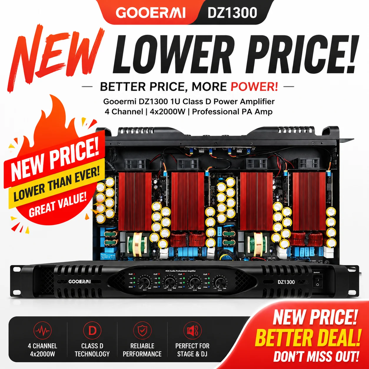 Outdoor Power Amplifier - Gooermi DZ1300 1U Klasse D Leistungsverstärker