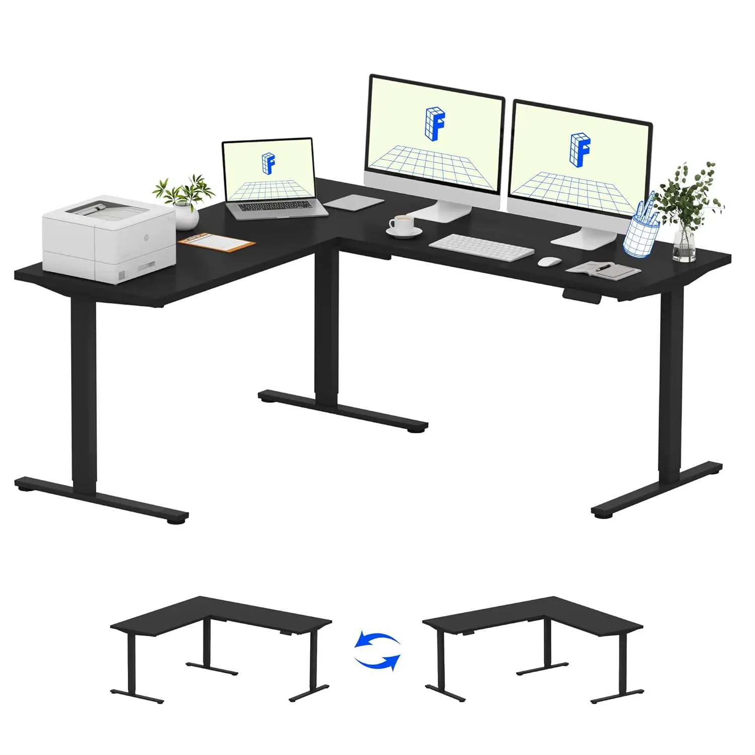 

L Shaped Electric Height Adjustable Corner Desk 71x63 Inch Sit Stand Workstation Home Office, Customized