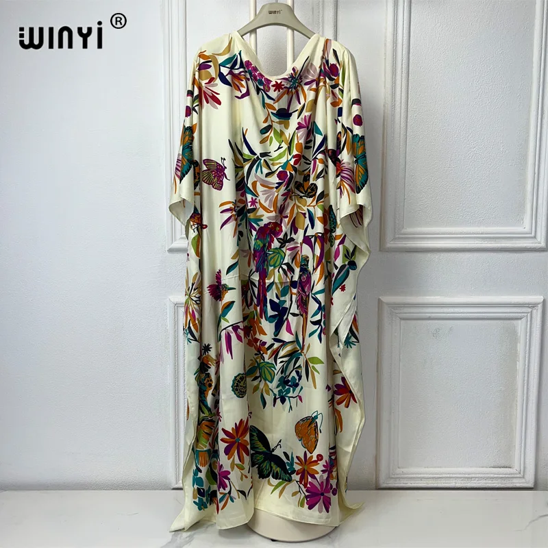 قفطان مطبوع من WINYI-فستان طويل للنساء المسلمات ، فساتين سهرة ، ملابس على الموضة ، مقاسات كبيرة ، دبي ، عباية ،
