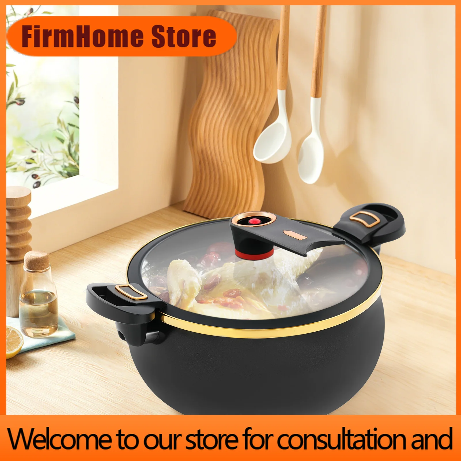 FirmHome StoreBlack/White 8L Micro Pressure Cooker Multi-Function Cooking Pot With 2 Handles Suitable For 5-7 People