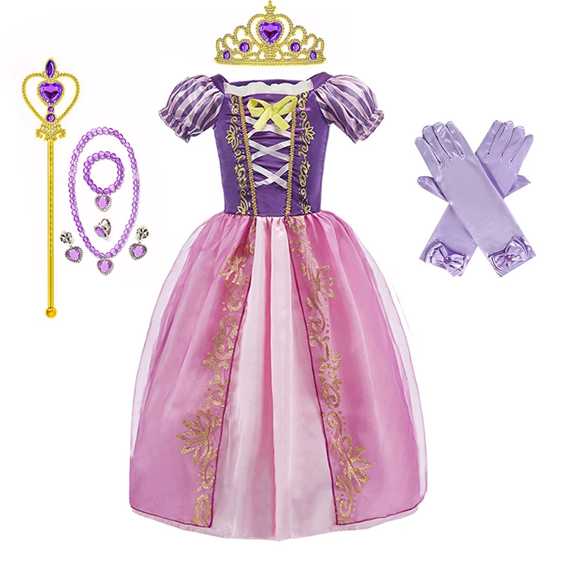 فستان ديزني برينسيس رابونزيل بيل سنو وايت للفتيات، زي ملكة الثلج إلسا، ملابس كرنفال للأطفال لأعياد الميلاد #6