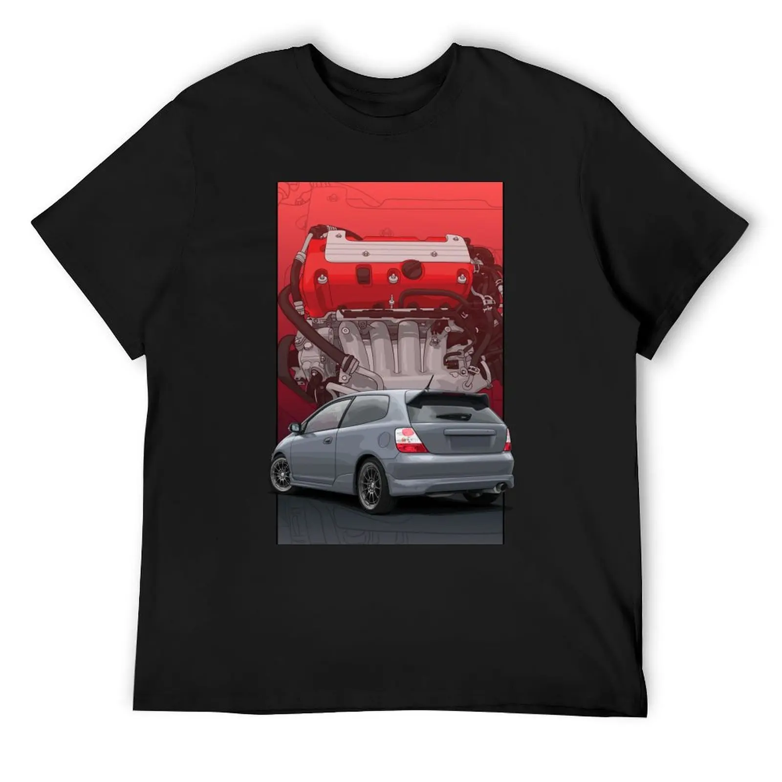 Ep3 Civic grey with K20 background T-Shirt Aesthetic clothing vintage anime shirt mens cotton t shirts