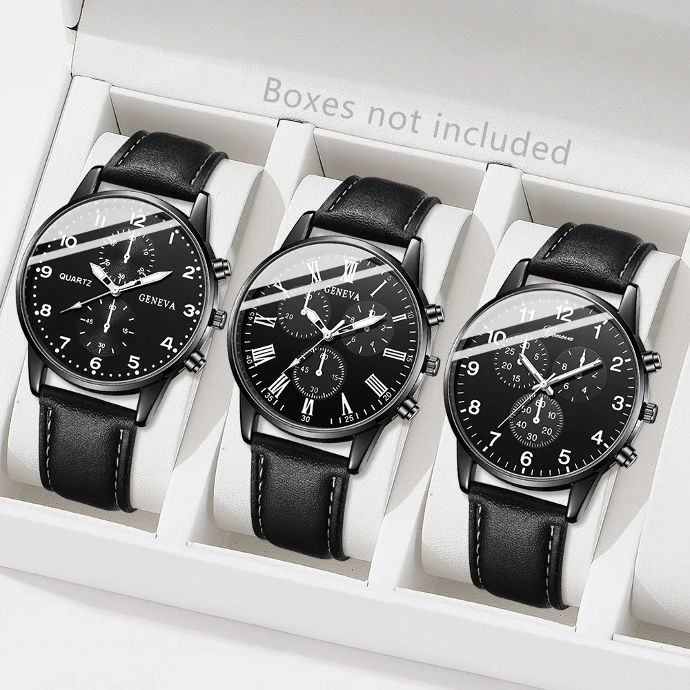 2026 3pcs men's three eye business casual trendy belt quartz watch high-end atmospheric watch