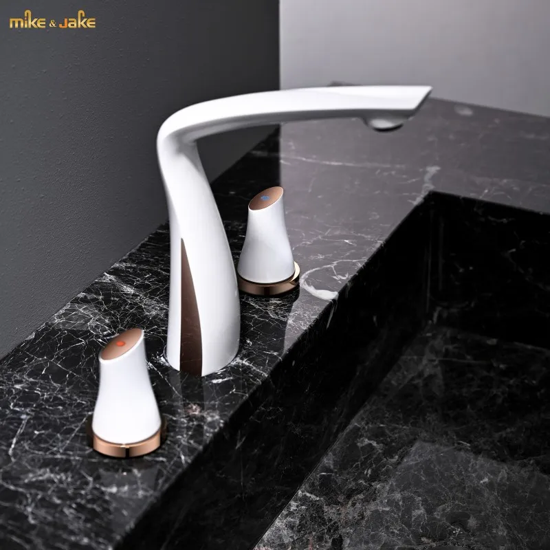 

Swan style bathroom basin faucet widespread tap hot and cold basin mixer double handle Bathroom cabinet faucet