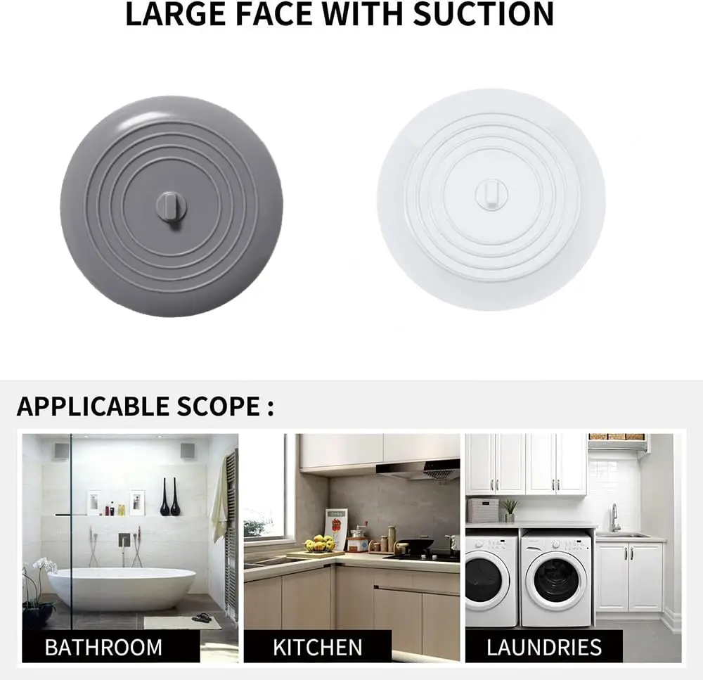 Tub Stopper Large Silicone Drain Plug Bathtub Drain Stopper Bathroom Hair Stopper Flat Suction Cover for Kitchen Bathroom