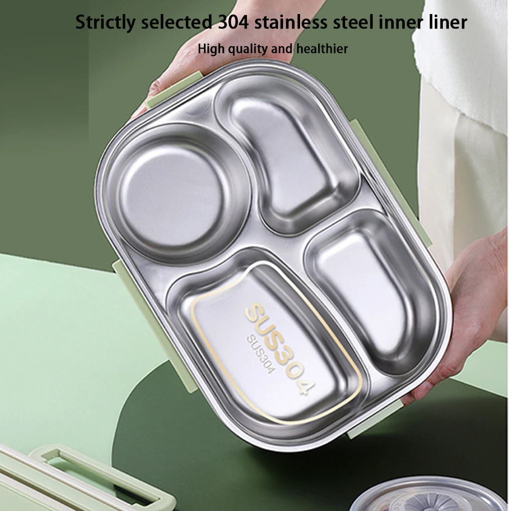 

Stainless Steel Lunch Box Portable Insulated Food Storage Container With Partitions 5 Compartments green 1500ml