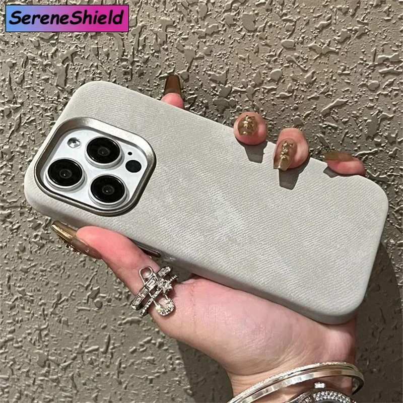 

Flannel For Magsafe iPhone Case For iPhone 16 Pro Max 15 Matte Wireless Charging Back Cover Microfiber Pattern Protective Shell