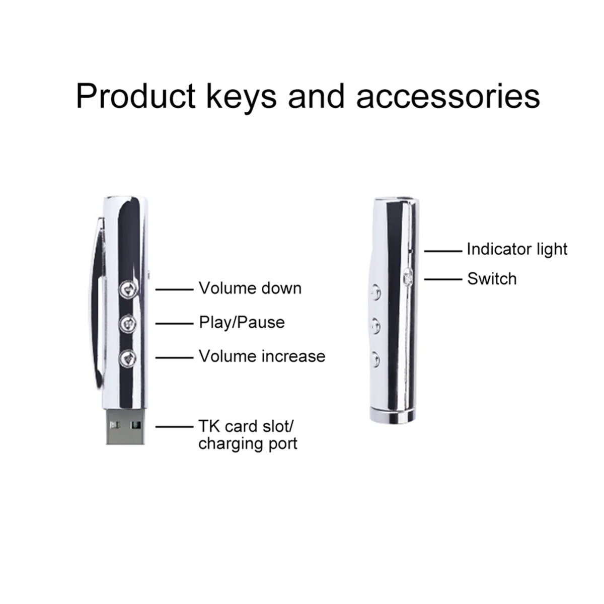 AT42 Pen MP3 Player USB Portable Music Player Multifunctional Student Writable Pen Player Silver