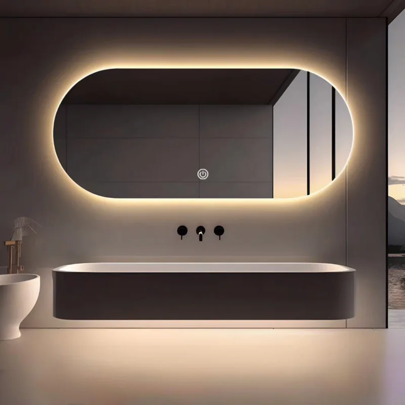 LED Bathroom Mirror,Pill Shape Frameless Backlit Wall Mirror,Touch Sensor 3000K-6000K,Unbreakable Custom Size