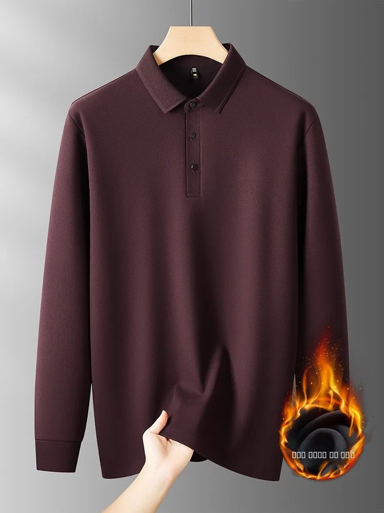 

Мужская свободная теплая футболка с длинным рукавом и воротником, на флисовой подкладке, больших размеров, для полных мужчин, повседневная