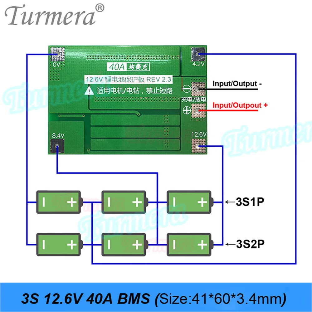 Turmera 3S 12.6V 4S 12.8V 40A Lifepo4 Lithium Battery Balance BMS 12V 5A Power Supply for 18650 21700 32700 33140 Batteies Use