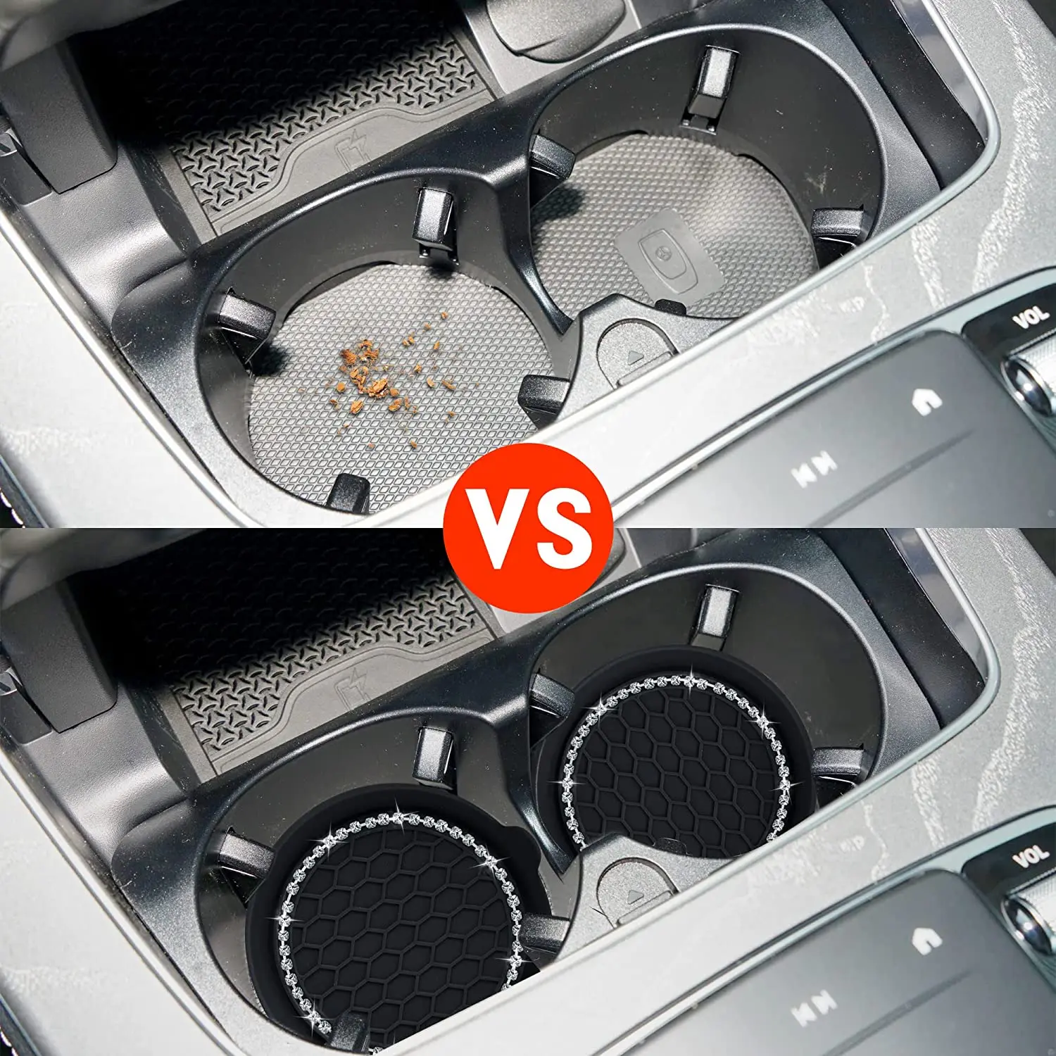 2PCS Car Cup Coaster, Non-Slip Cup Saucer with Bling Crystal Rhinestone for Car Cup Holder, Drink Rack