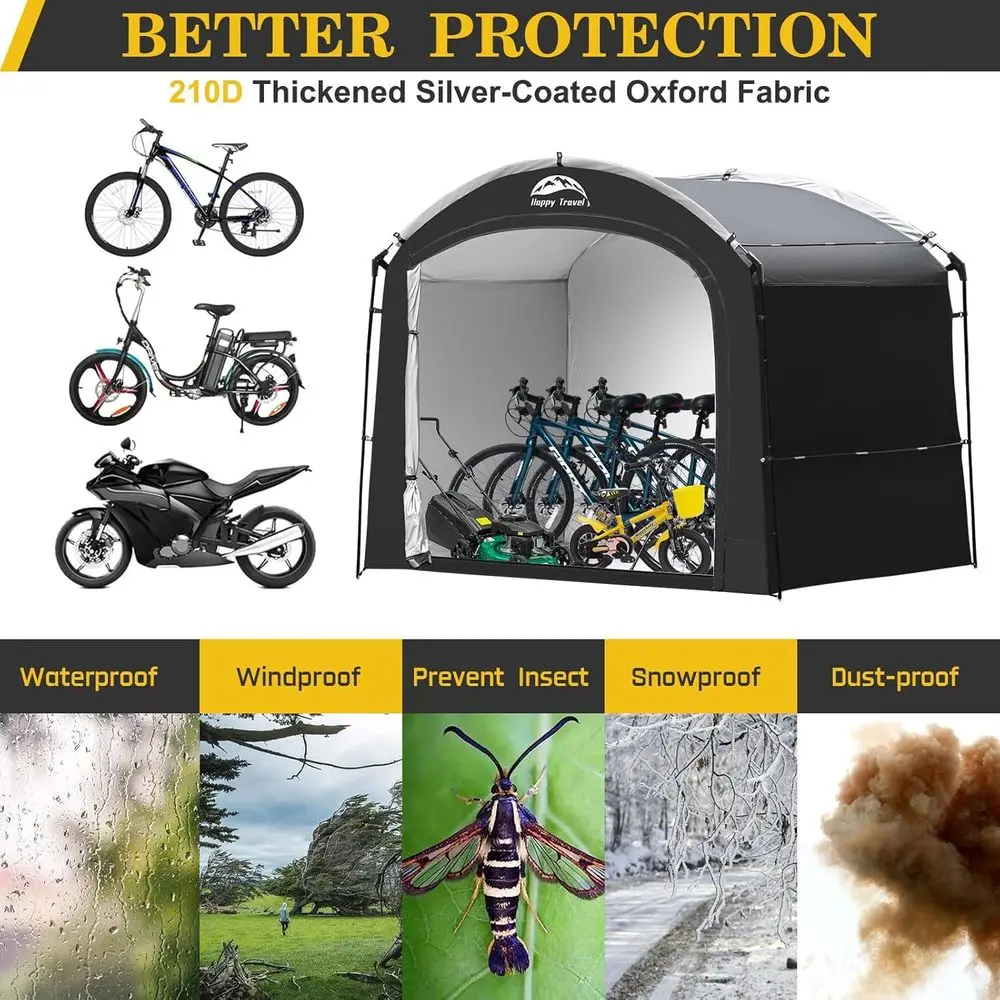 Waterproof Portable Bike Shelter for 2-5 Bikes with 30% Extra Storage for Outdoor Use