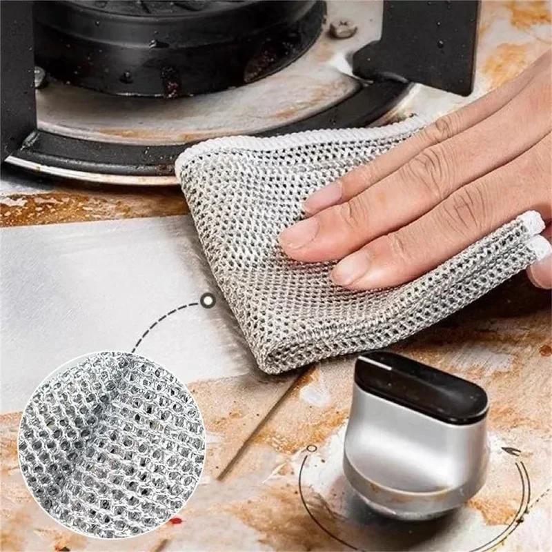 Ściereczki do czyszczenia z drutu stalowego Podwójne warstwy Magic Metal Silver Wires Rags Dishcloth Home Kitchen Washing Cloth Towels Clean Tools