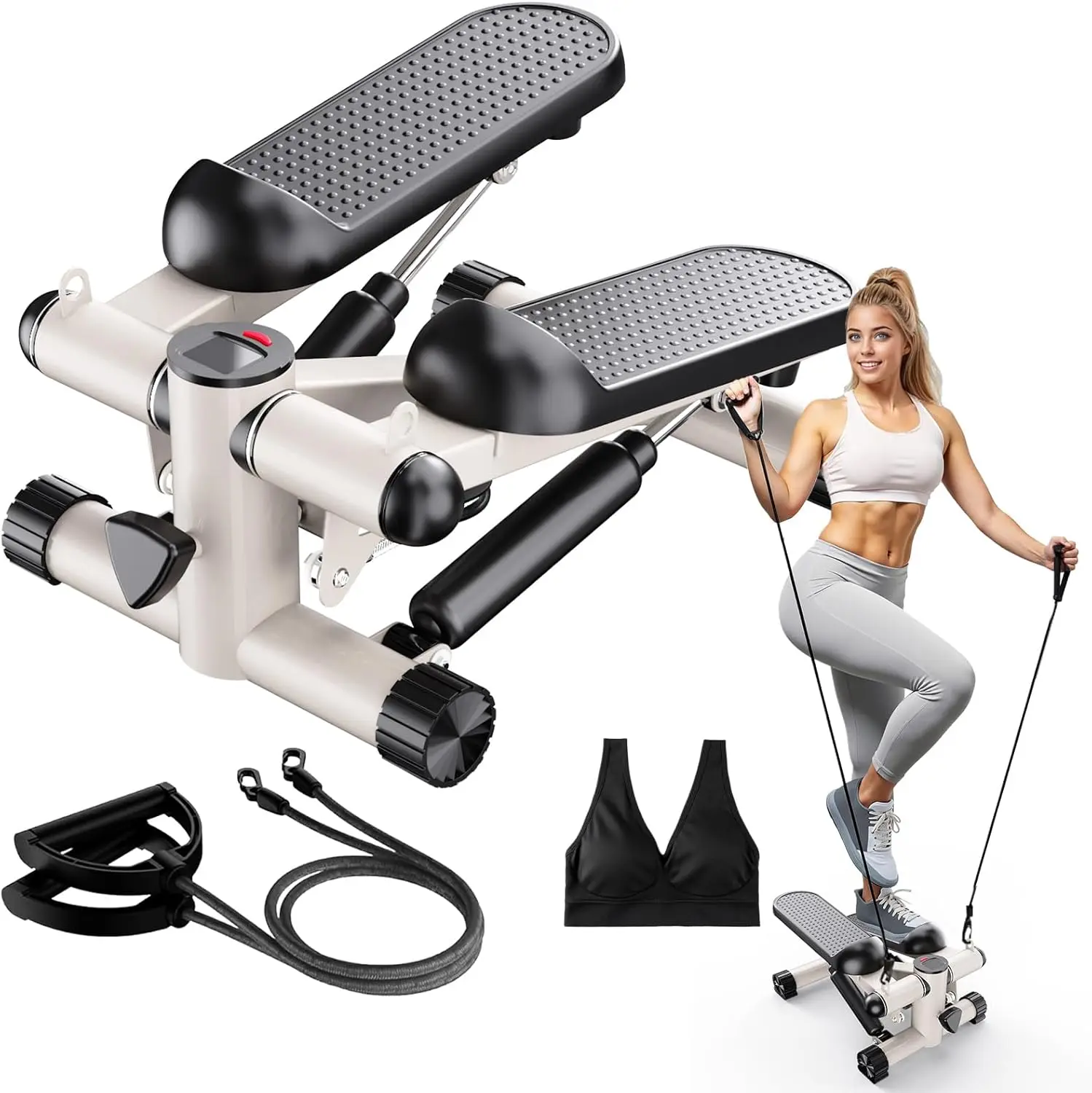 Total Body 2-in-1 Stepper Machine, Total Body Workout, Adjustable Hydraulic, Resistance Bands