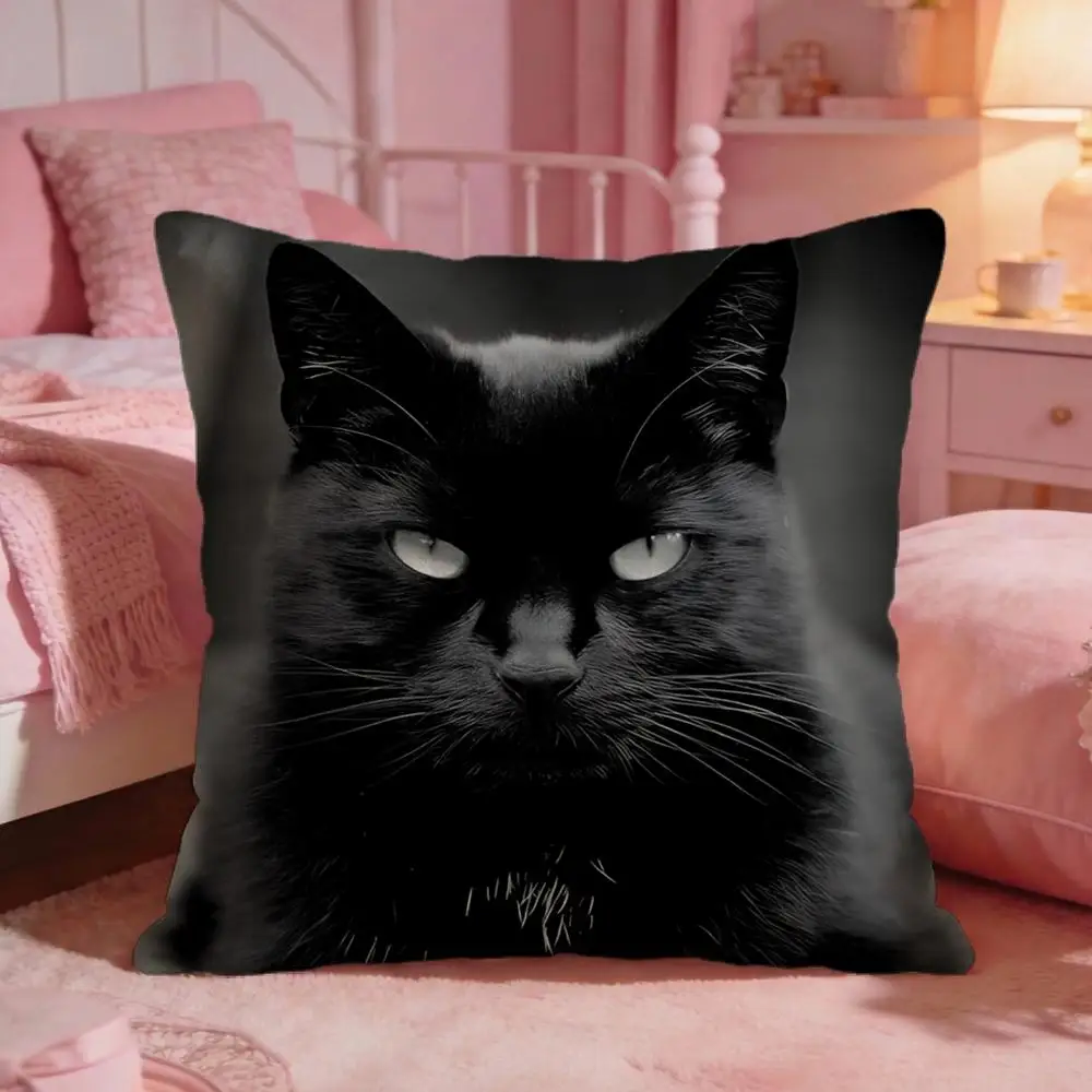 Black Cat Cute Cushion Cover Premium Comfort Reversible Pillow Cove -Two In One Design For Any Room & Car Interior